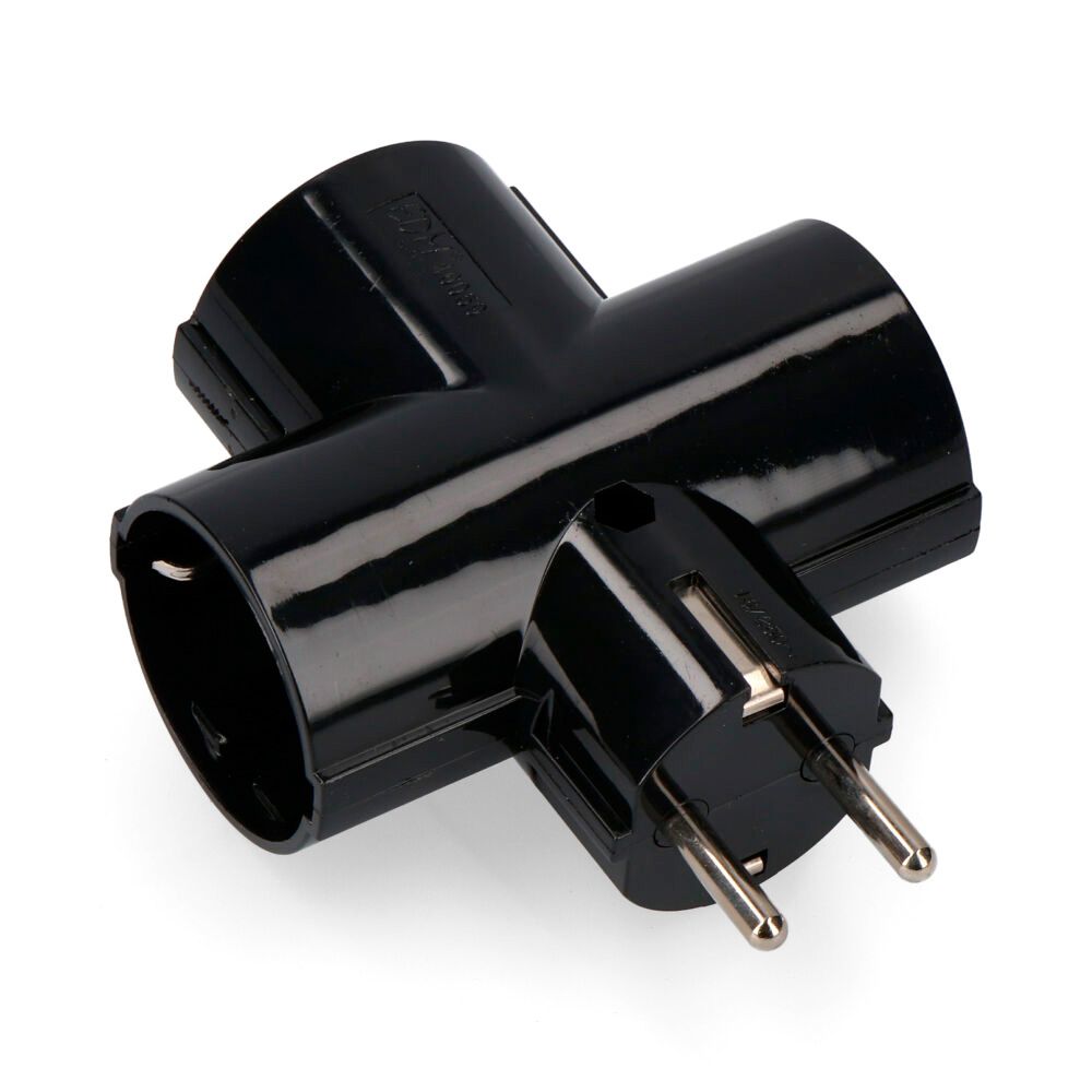 CLAVIJA TRIPLE CON BAQUELITA T/TL TIPO F 4,8mm 16A 250V MÁX 3680W NEGRA (ENVASADA)