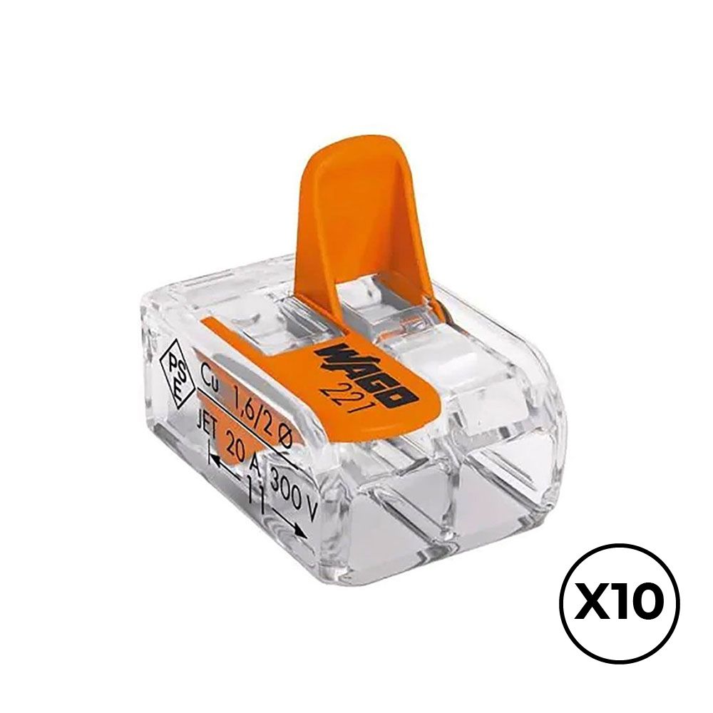 CONECTOR RÁPIDO CON PALANCA 2 VIAS, Ø MAXIMO 4 mm²,  450 V , 32 A; TRANSPARENTE; 13,2 x 18,6 x 8,4 mm, 10 uds