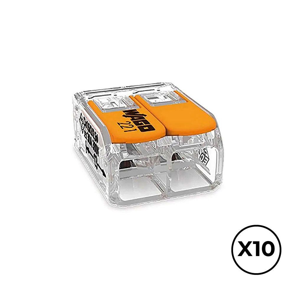 CONECTOR RÁPIDO CON PALANCA 2 VIAS, Ø MAXIMO 6 mm²,  450 V , 41 A; TRANSPARENTE; 16 x 21,1 x 10,1 mm, 10 uds