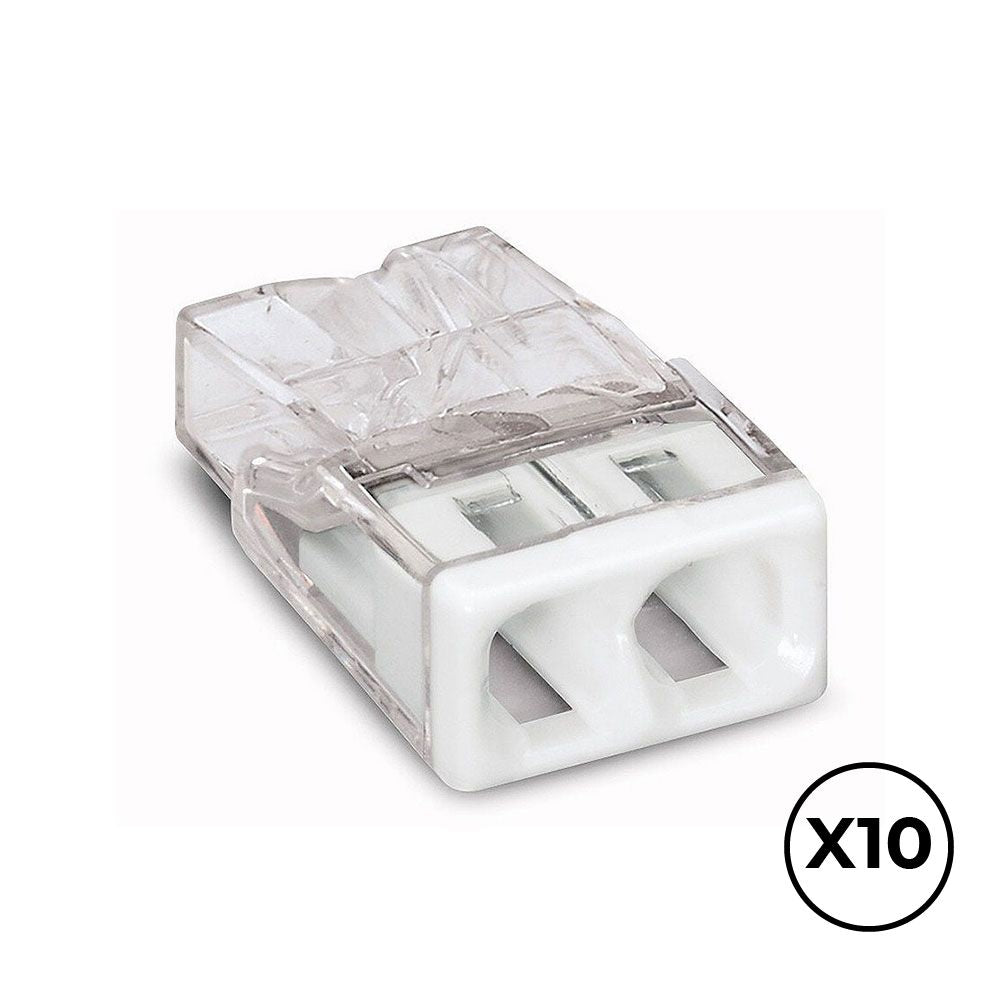 CONECTOR RÁPIDO 2 VIAS, Ø MAXIMO 2,5 mm², TRANSPARENTE / BLANCA, 10 uds