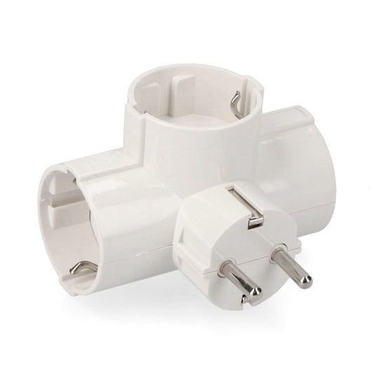 CLAVIJA TRIPLE 2P+T, 16A 250V~ ENTRADA LATERAL, BLANCO (RETRACTILADO)