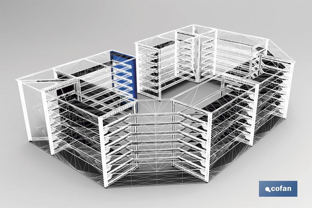 MARCO ALTO MOSTRADOR SENCILLO CON LATERAL DE CHAPA 525 X 1060 MM