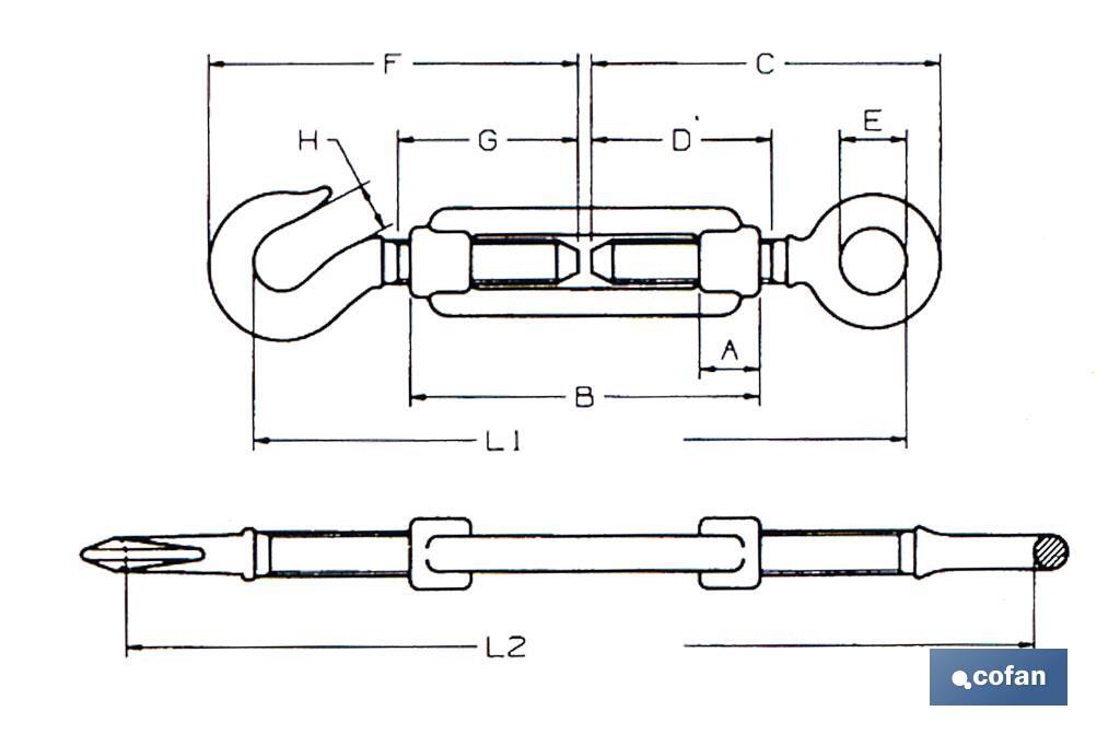 TENSOR GANCHO-ANILLA ZINC. DIN 1480 M-12 venta unitaria