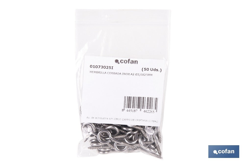 HEMBRILLA CERRADA INOX A2 Ø4.0X30MM