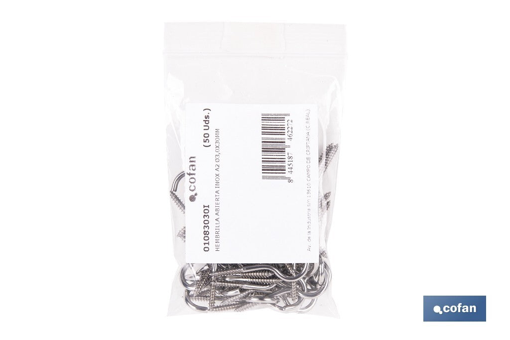 HEMBRILLA ABIERTA INOX A2 Ø4,5X50MM