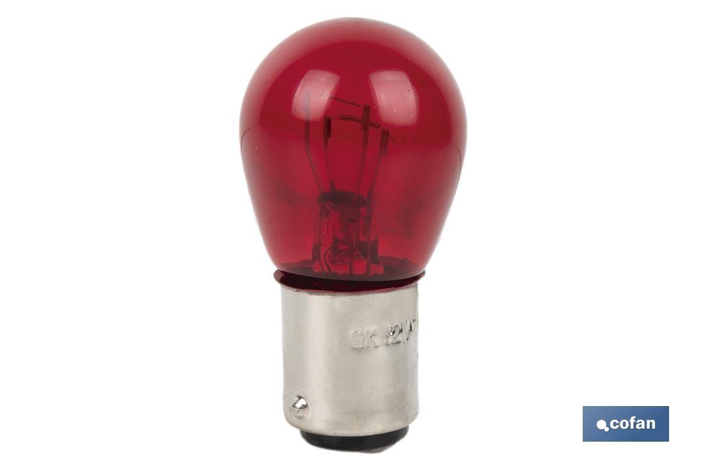 LÁMPARA COFAN 2 POLOS ROJA CENTRADA P21/5W (BAY15d) 12V venta unitaria