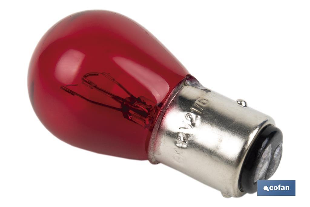 LÁMPARA COFAN 2 POLOS ROJA CENTRADA P21/5W (BAY15d) 12V venta unitaria