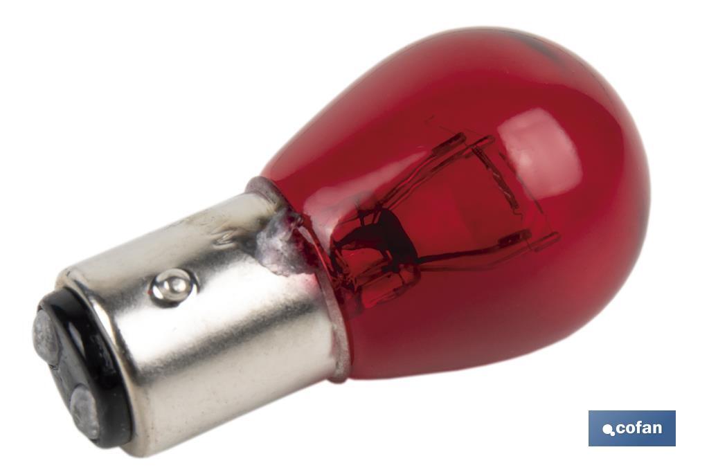 LÁMPARA COFAN 2 POLOS ROJA CENTRADA P21/5W (BAY15d) 12V venta unitaria