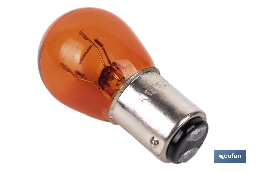 LÁMPARA COFAN 2 POLOS ÁMBAR CENTRADA P21/5W (BAY15d) 12V
