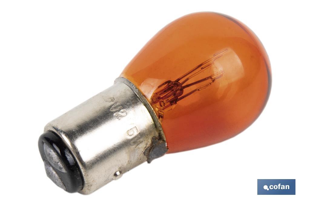 LÁMPARA COFAN 2 POLOS ÁMBAR CENTRADA P21/5W (BAY15d) 12V venta unitaria