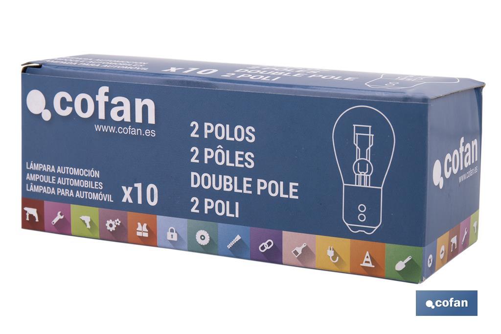 LÁMPARA COFAN 2 POLOS ÁMBAR CENTRADA P21/5W (BAY15d) 12V
