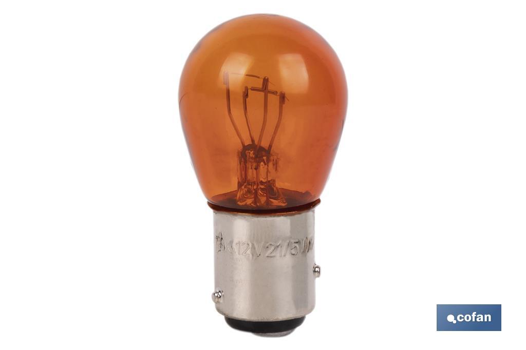 LÁMPARA COFAN 2 POLOS ÁMBAR DESCENTRADA P21/5W (BAZ15d) 12V