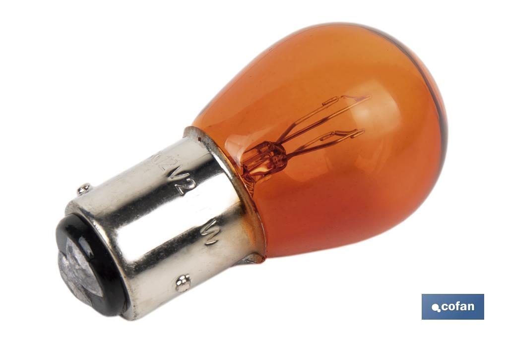 LÁMPARA COFAN 2 POLOS ÁMBAR DESCENTRADA P21/5W (BAZ15d) 12V