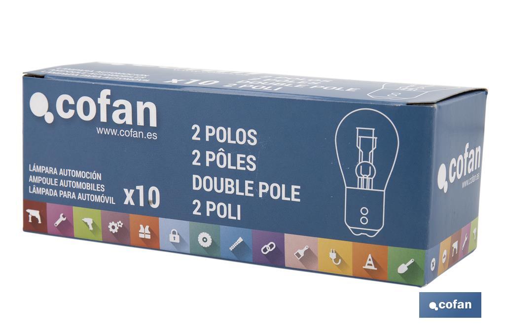 LÁMPARA COFAN 2 POLOS ÁMBAR DESCENTRADA P21/5W (BAZ15d) 12V venta unitaria