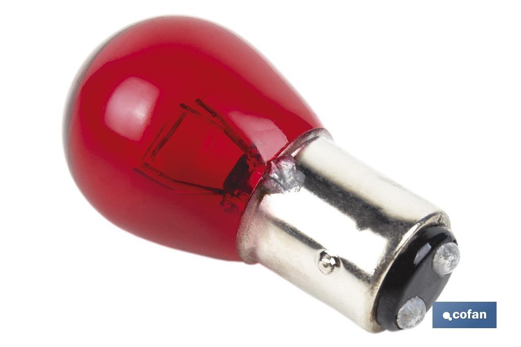 LÁMPARA COFAN 2 POLOS ROJA DESCENTRADA P21/5W (BAW15d) 12V venta unitaria
