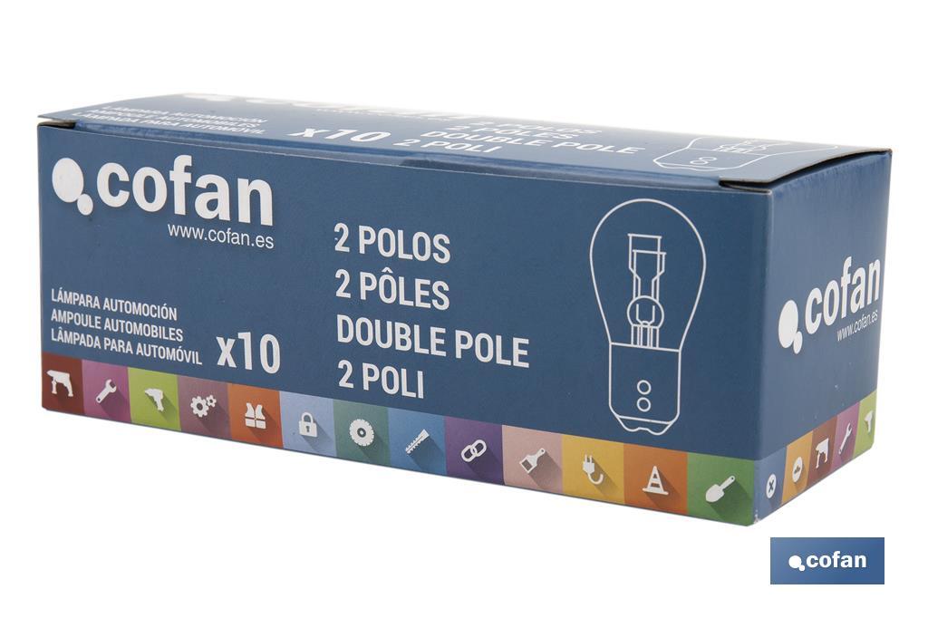 LÁMPARA COFAN 2 POLOS ROJA DESCENTRADA P21/5W (BAW15d) 12V
