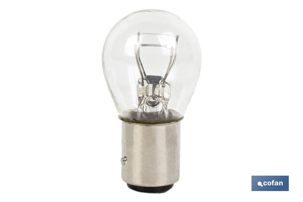 LÁMPARA COFAN 2 POLOS BLANCA DESCENTRADA P21/5W (BAZ15d) 12V venta unitaria