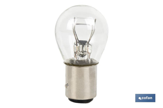LÁMPARA COFAN 2 POLOS BLANCA DESCENTRADA P21/5W (BAZ15d) 12V venta unitaria