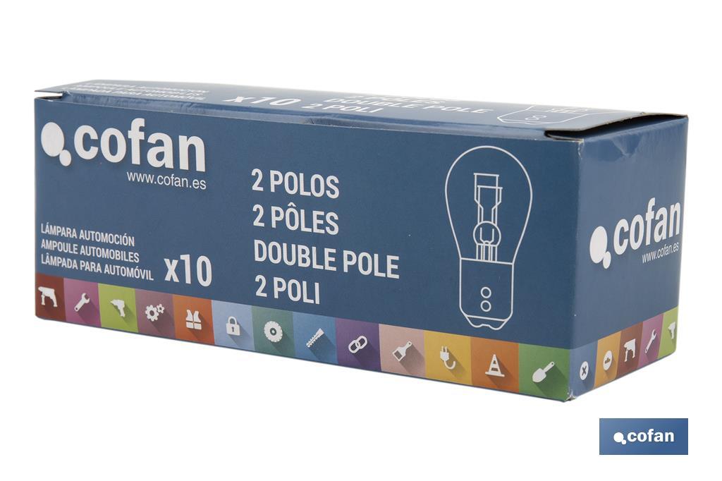 LÁMPARA COFAN 2 POLOS BLANCA DESCENTRADA P21/5W (BAZ15d) 12V venta unitaria