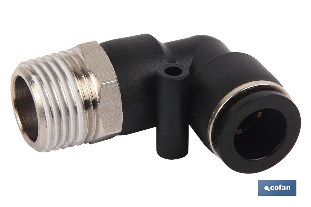 RACOR ROSCADO CODO PLASTICO T-4, M-5 Venta unitaria