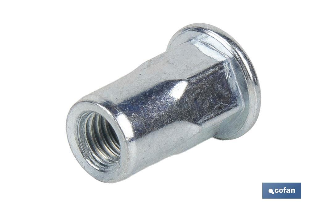 TUERCAS REMACHABLES SEMIHEXAGONAL FONDO ABIERTO CABEZA ANCHA ACERO M5 X 13,5