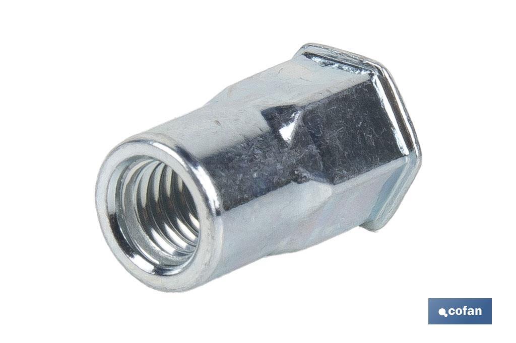 TUERCAS REMACHABLES SEMIHEXAGONAL FONDO ABIERTO CABEZA REDUCIDA ACERO M5 X 14