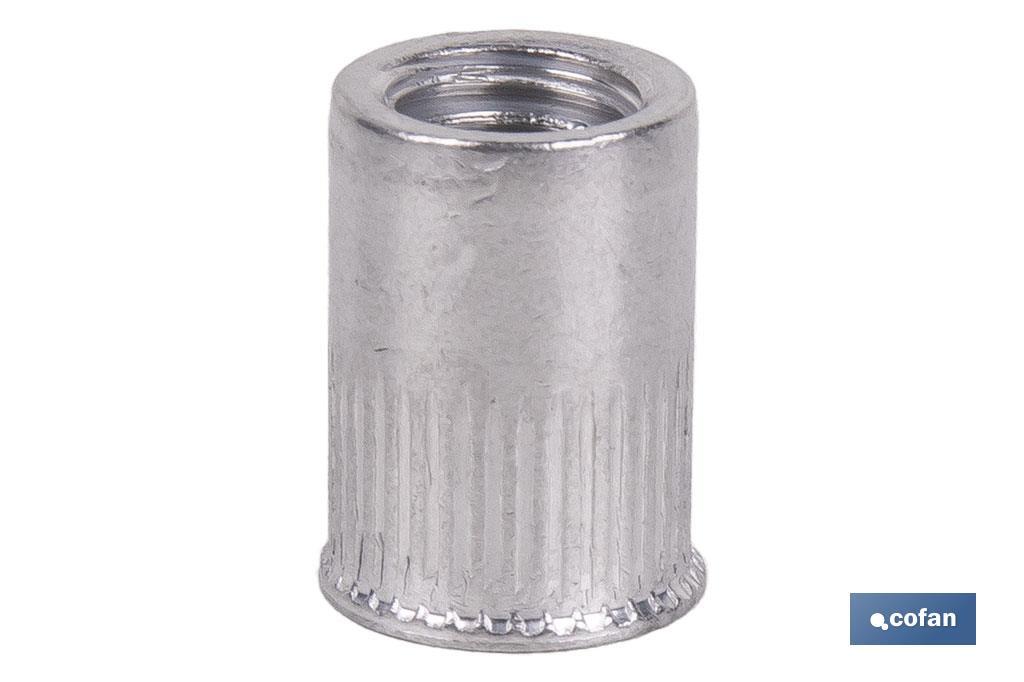 TUERCAS REMACHABLES CILÍNDRICAS RANURADAS FONDO ABIERTO CABEZA REDUCIDA ALUMINIO M10 X 19,5