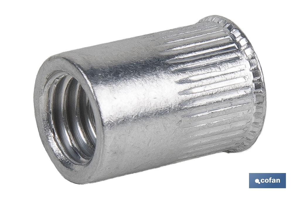 TUERCAS REMACHABLES CILÍNDRICAS RANURADAS FONDO ABIERTO CABEZA REDUCIDA ALUMINIO M10 X 19,5