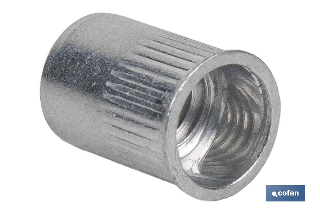 TUERCAS REMACHABLES CILÍNDRICAS RANURADAS FONDO ABIERTO CABEZA REDUCIDA ALUMINIO M4 X 10