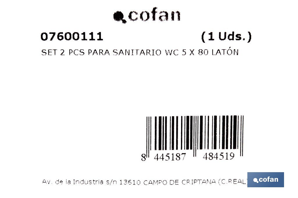 SET 2 PCS PARA SANITARIO WC 5 X 80 LATÓN