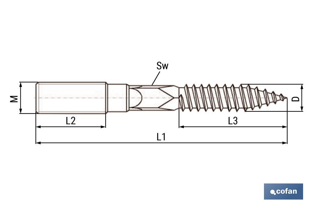 ESPARRAGO DOBLE ROSCA CINCADO HUELLA TORX M8X100
