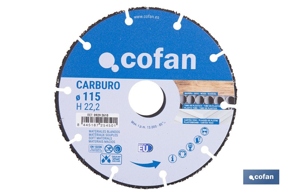 DISCO ESPECIAL DE CARBURO PARA MATERIALES BLANDOS Ø115X1 MM
