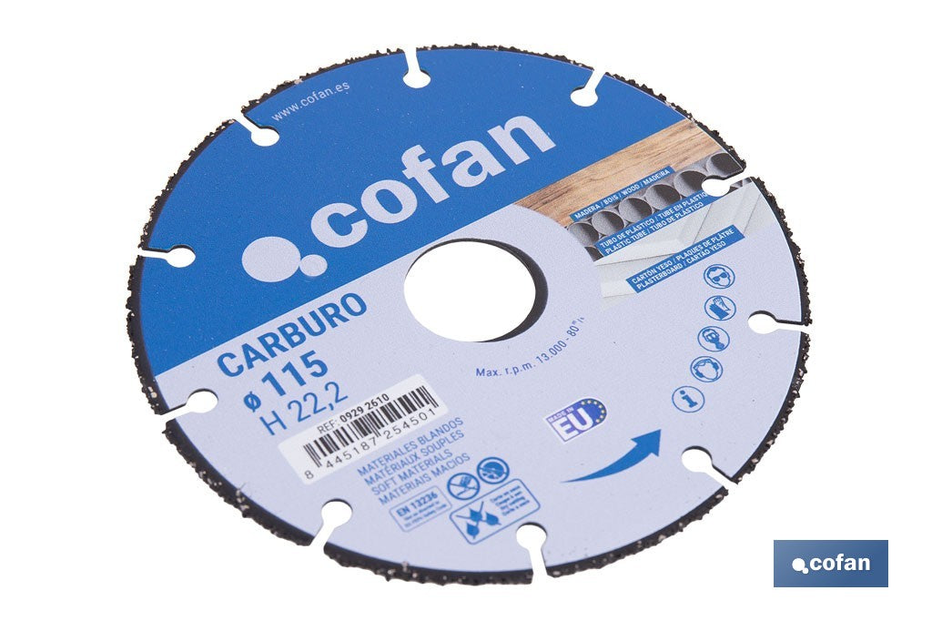 DISCO ESPECIAL DE CARBURO PARA MATERIALES BLANDOS Ø115X1 MM
