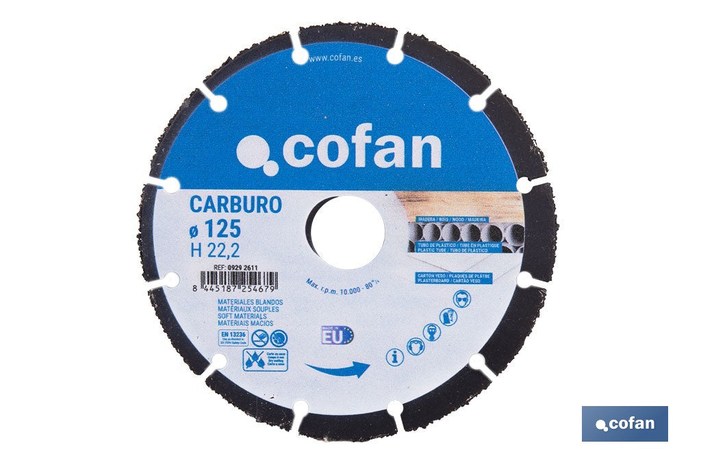 DISCO ESPECIAL DE CARBURO PARA MATERIALES BLANDOS Ø125X1 MM