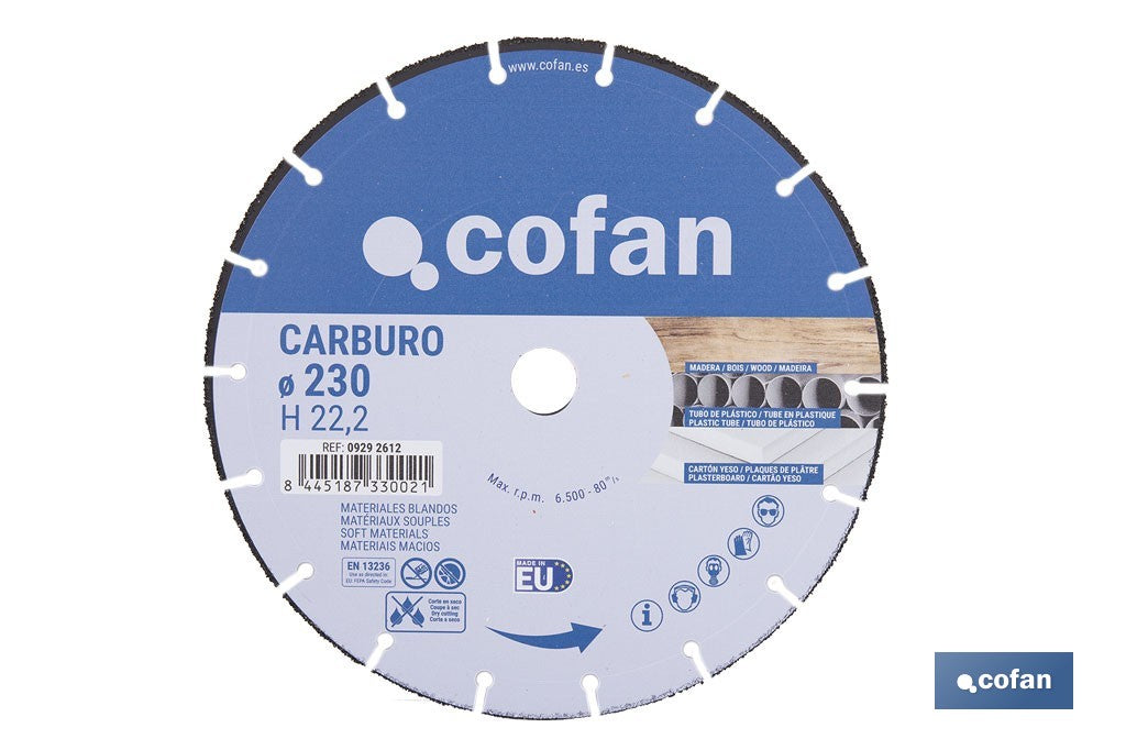 DISCO ESPECIAL CARBURO MAT. BLANDOS Ø230X2,6MM