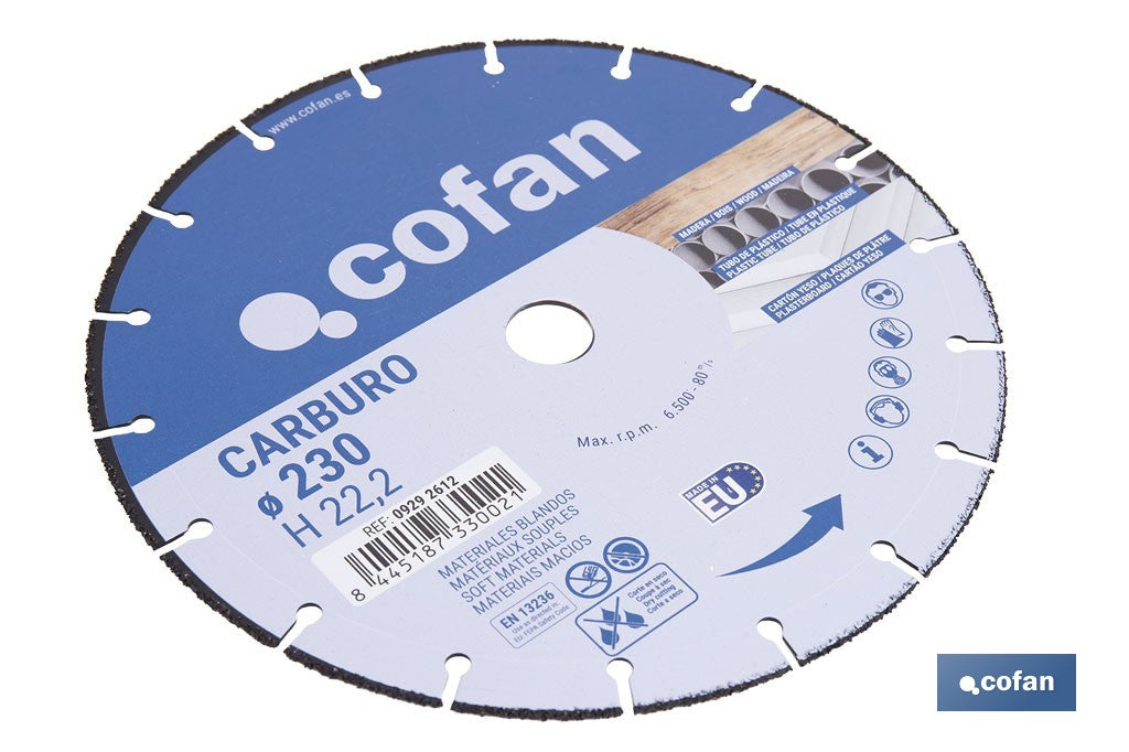 DISCO ESPECIAL CARBURO MAT. BLANDOS Ø230X2,6MM