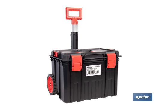 CAJA DE HERRAMIENTAS HEAVY DUTY CON ASA TELESCÓPICA Y RUEDAS 530 x 355 x 390 MM