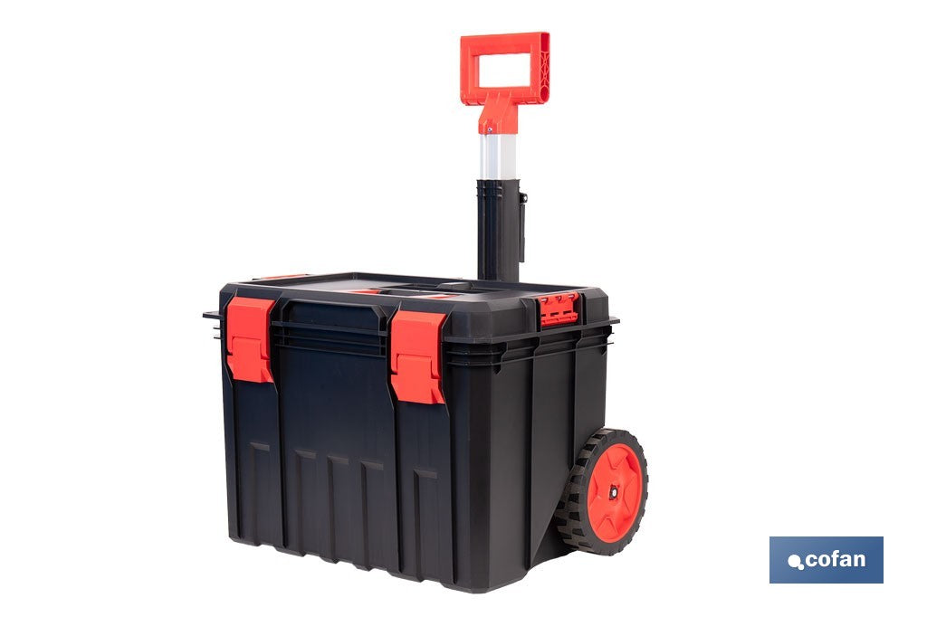 CAJA DE HERRAMIENTAS HEAVY DUTY CON ASA TELESCÓPICA Y RUEDAS 530 x 355 x 390 MM