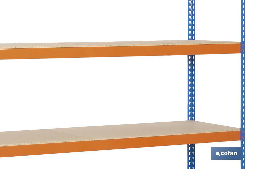 ESTANTERÍA MEDIA CARGA AZUL/NARANJA 4 BALDAS DE MADERA 2000 X 1800 X 600 MM