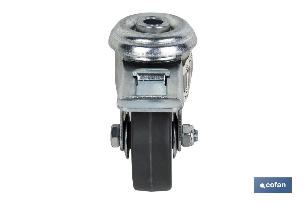 RUEDA DE GOMA GRIS CON AGUJERO PASANTE Y FRENO Ø50 X 18 MM Venta unitaria