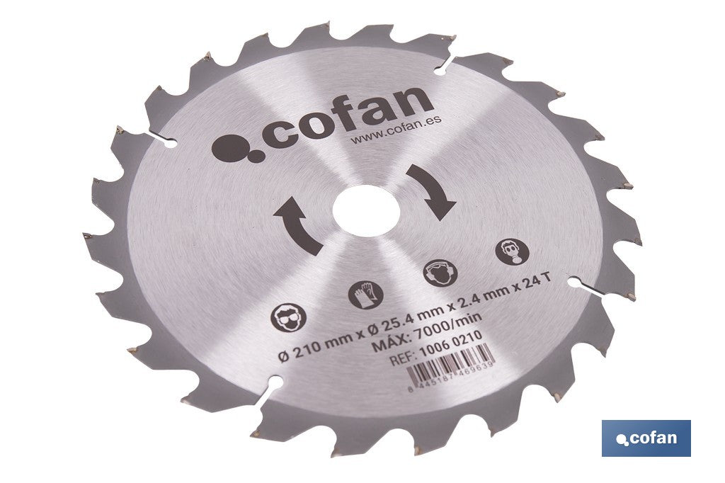 DISCO CORTE PARA MADERA Ø210 MM X 25,4 MM X 2,4 MM, 24 DIENTES