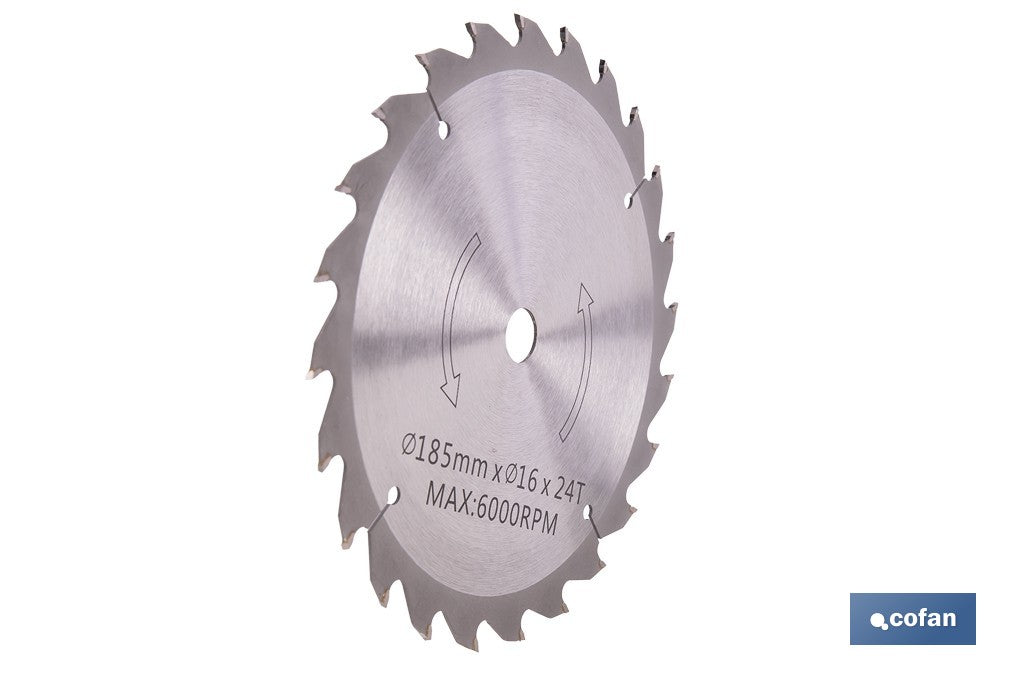 DISCO CORTE PARA MADERA Ø185 MM X 16 MM X 2,4 MM X 24 DIENTES
