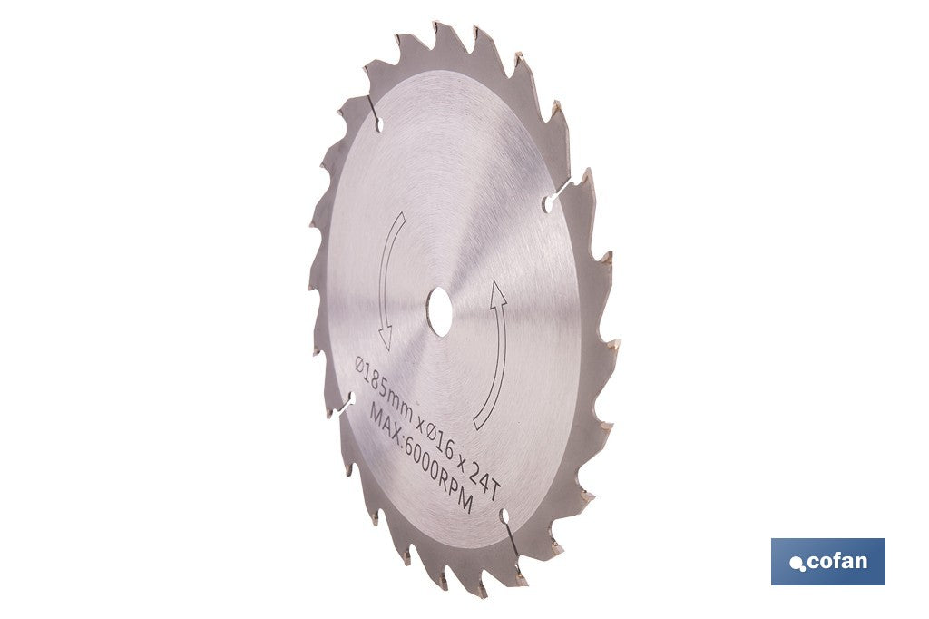 DISCO CORTE PARA MADERA Ø185 MM X 16 MM X 2,4 MM X 24 DIENTES