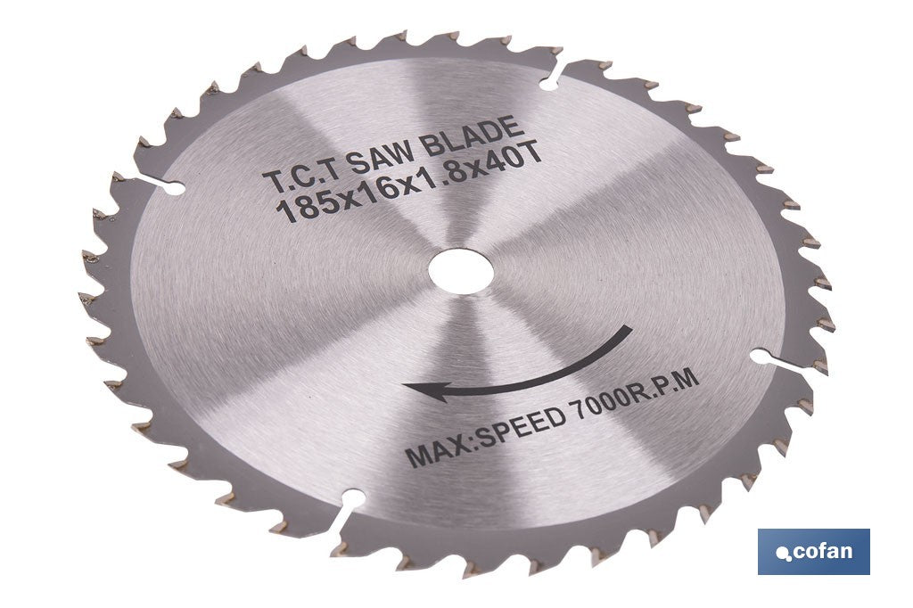 DISCO CORTE PARA MADERA Ø185 MM X 16 MM X 1,8 MM X 40 DIENTES