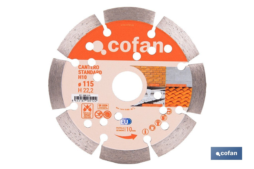 DISCO DIAMANTE CANTERO STANDARD H-10mm, 115mm
