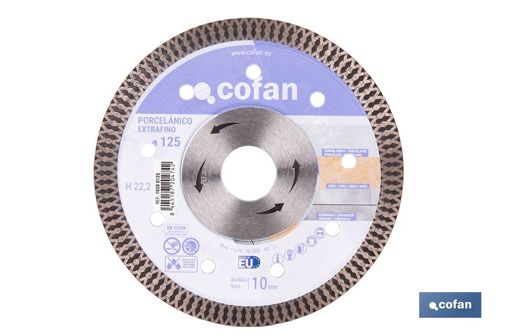 DISCO DIAMANTE PORCELANICO EXTRAFINO H-10mm, 125mm