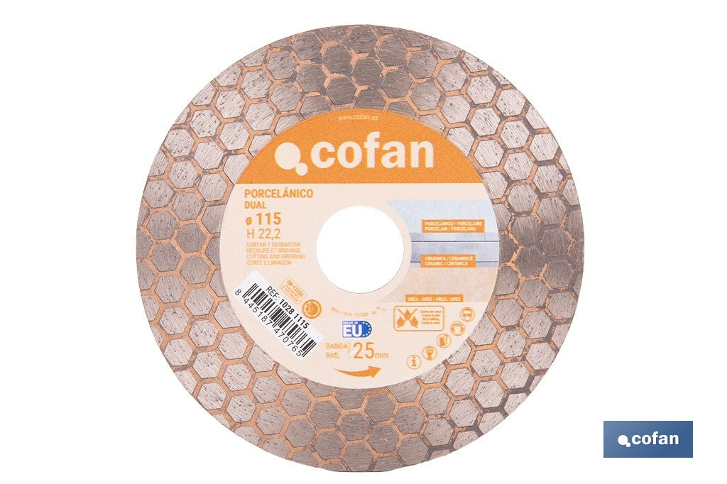 DISCO PORCELANICO DUAL CORTAR Y DESBASTAR 115MM H22,2