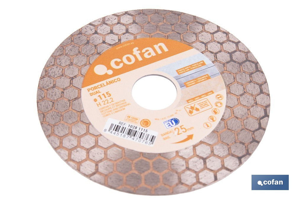 DISCO PORCELANICO DUAL CORTAR Y DESBASTAR 115MM H22,2
