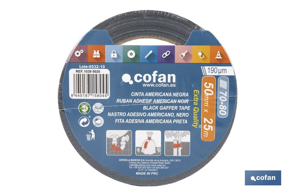 CINTA AMERICANA NEGRA 190 MICRAS 50 MM X 25 M