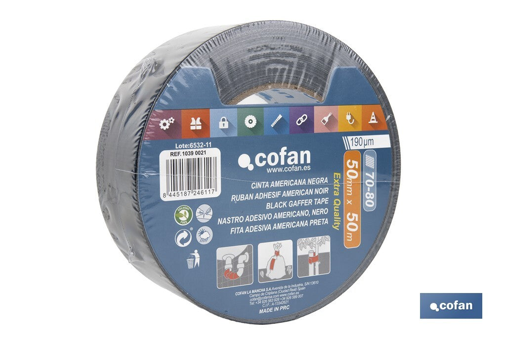 CINTA AMERICANA NEGRA 190 MICRAS 50 MM X 50 M